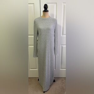 Elegant Long Sleeve Gray Knit Dress